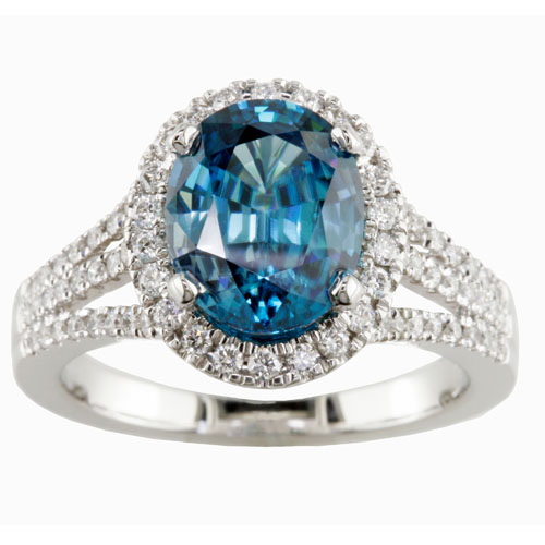 R886Z Blue Zircon and Diamond Ring-image